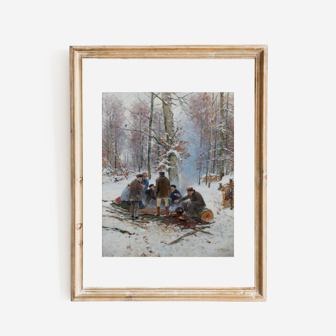 Lumberjack by the Fire Antique Art Print