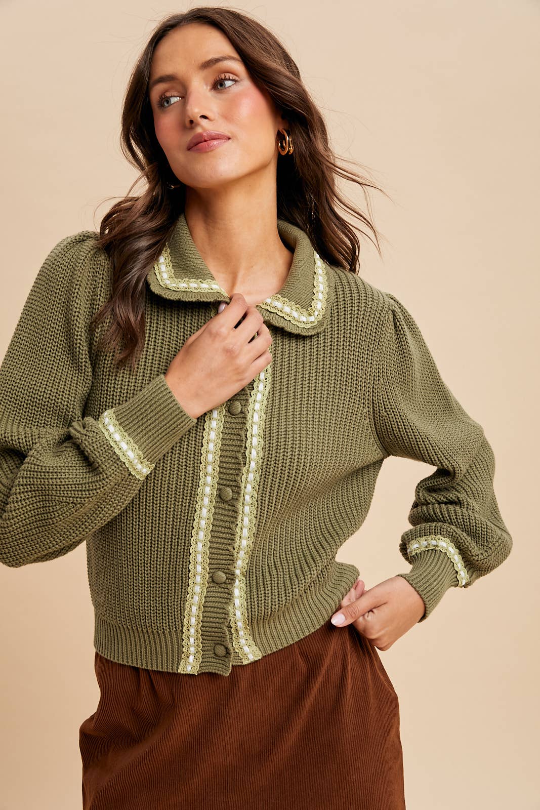 Doll Collar Knitted Cardigan