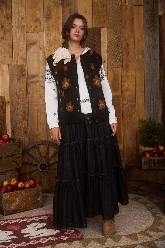 Floral Button Down Knit Vest
