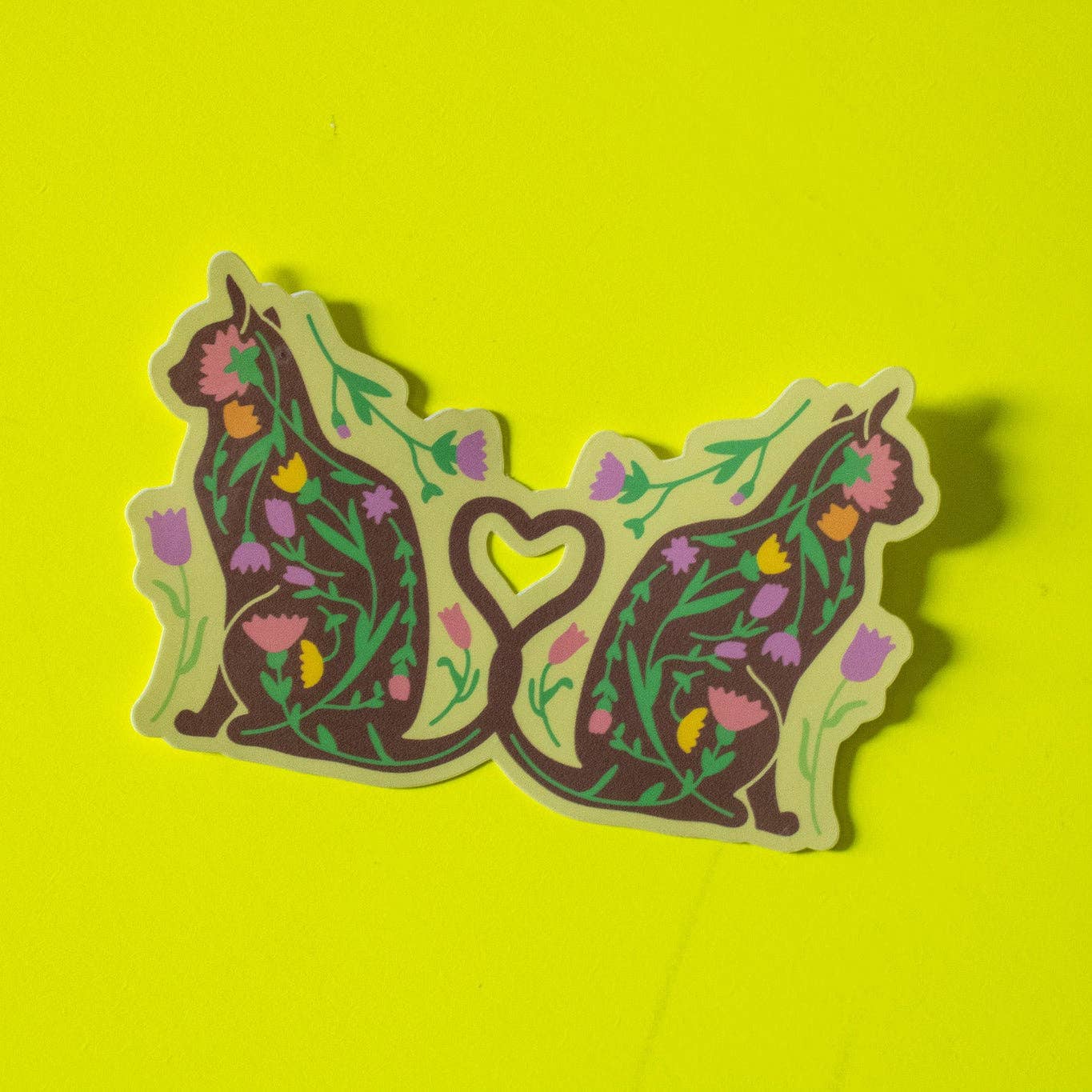 Floral Mirrored Cat Art Nouveau Vinyl Sticker