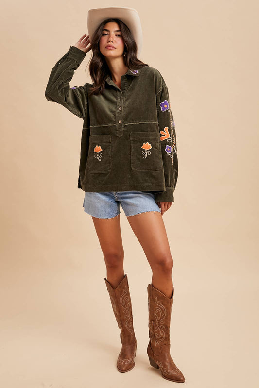 Corduroy Embroidered Henly Shirt