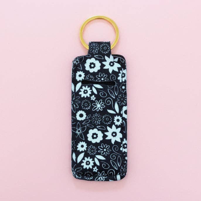 Lip Balm Keychain Holder - Florals Black