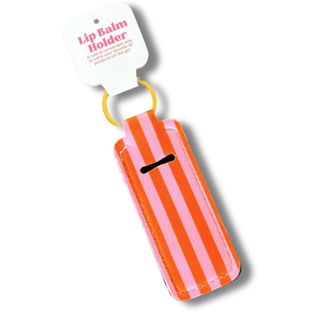 Lip Balm Keychain Holder - Pink & Orange Stripes