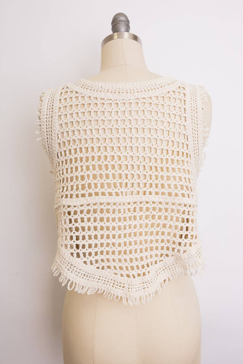 Boho Crochet Button Down Vest