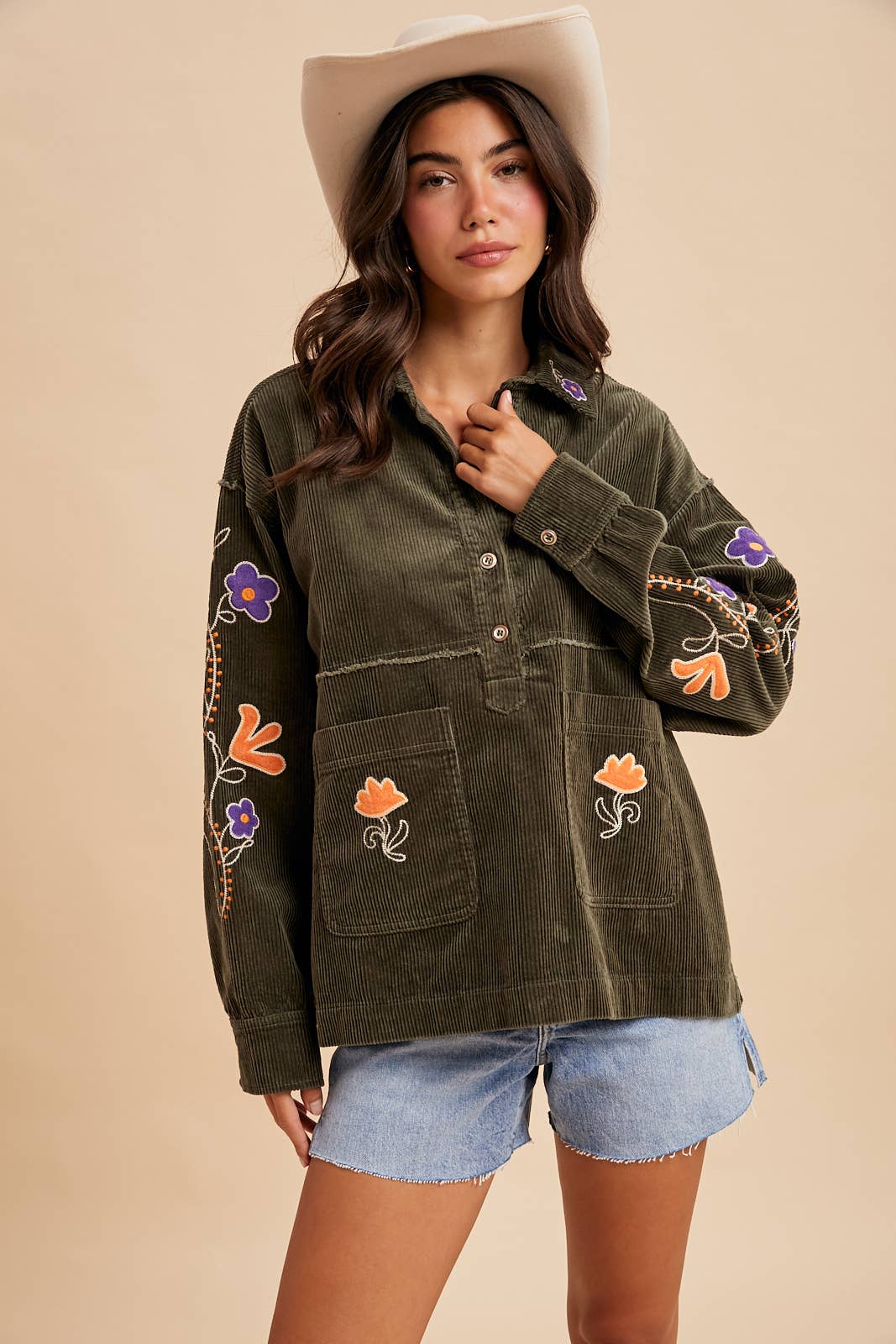 Corduroy Embroidered Henly Shirt