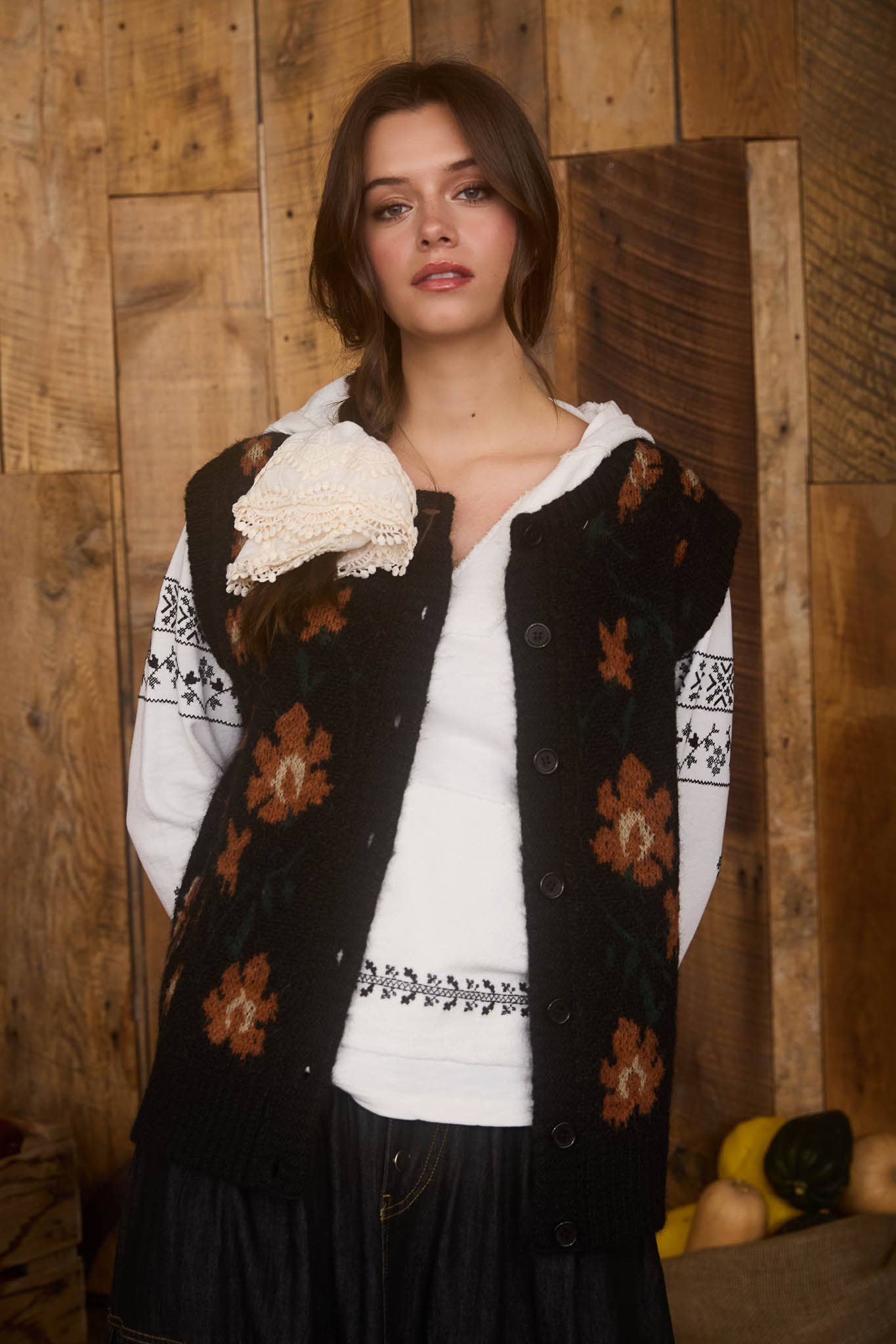 Floral Button Down Knit Vest