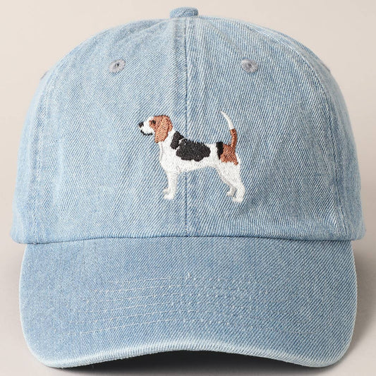 Beagle Dog Embroidered Denim Baseball Cap