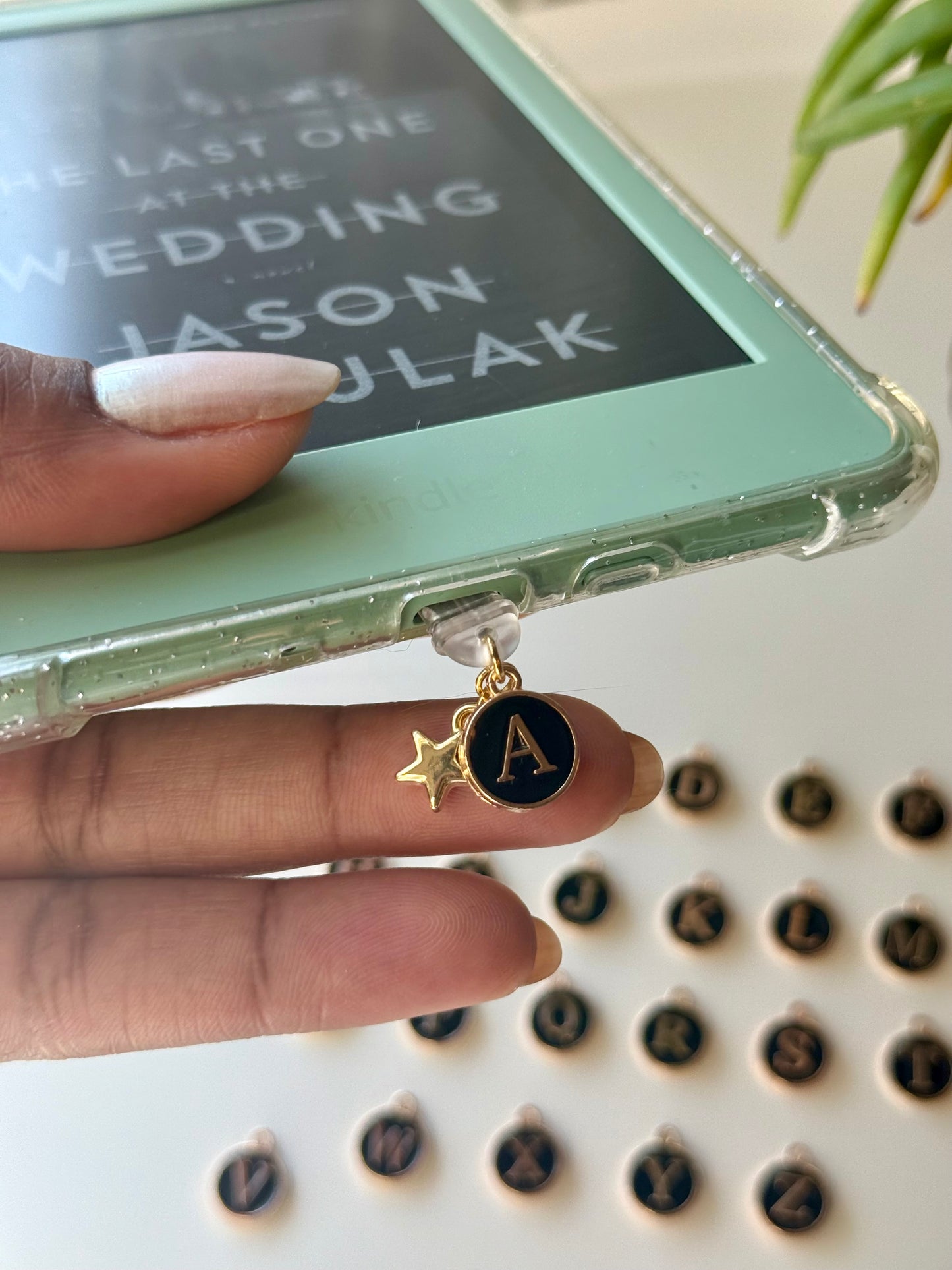 Black Initial Kindle Charm