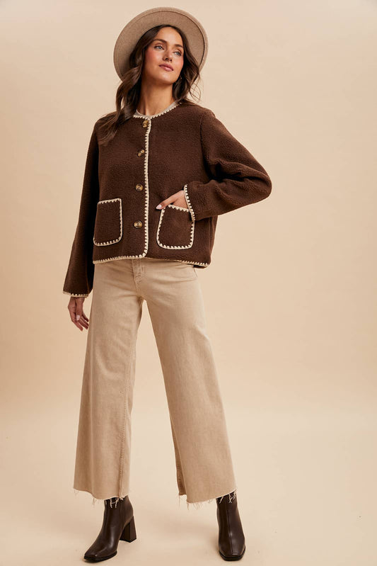 Contrast Stitched Sherpa Cardigan