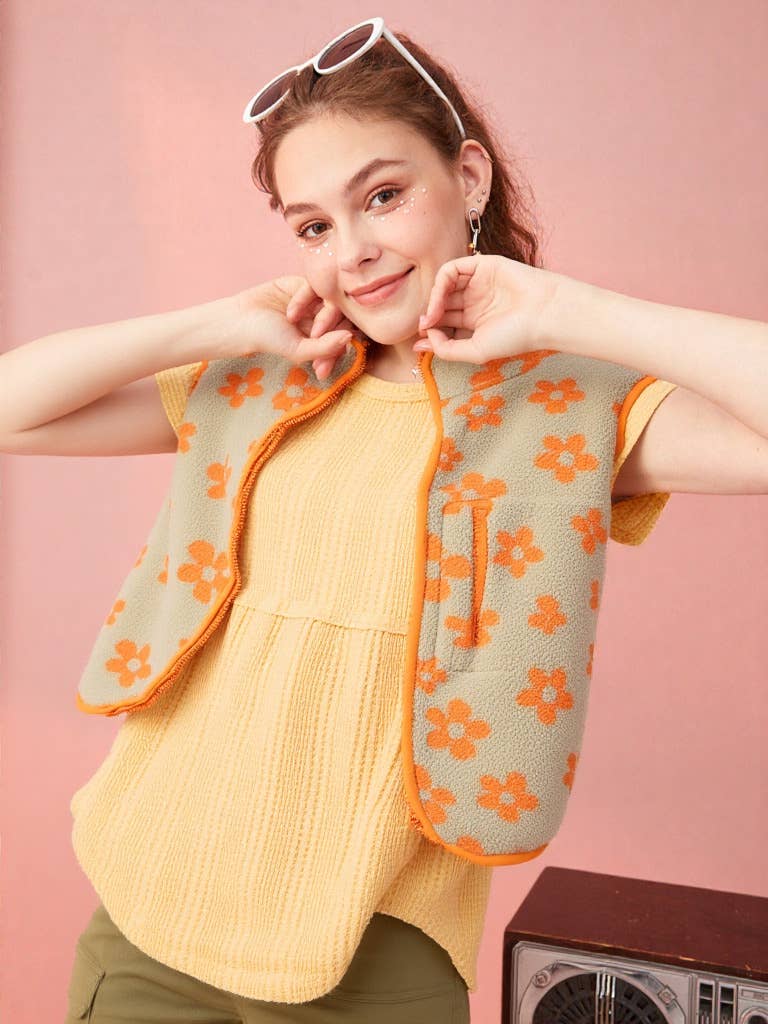 Flower Printed Fleece Vest