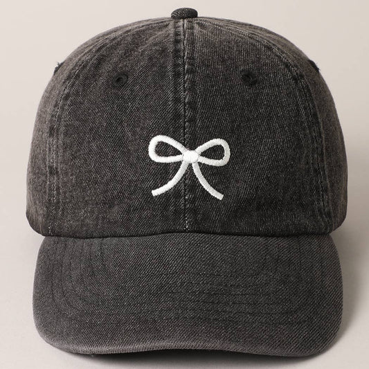 Bow Embroidered Denim Baseball Cap