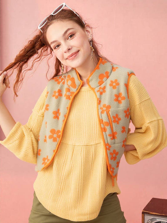 Flower Printed Fleece Vest