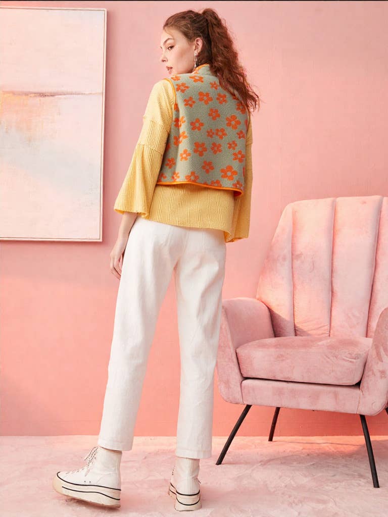 Flower Printed Fleece Vest