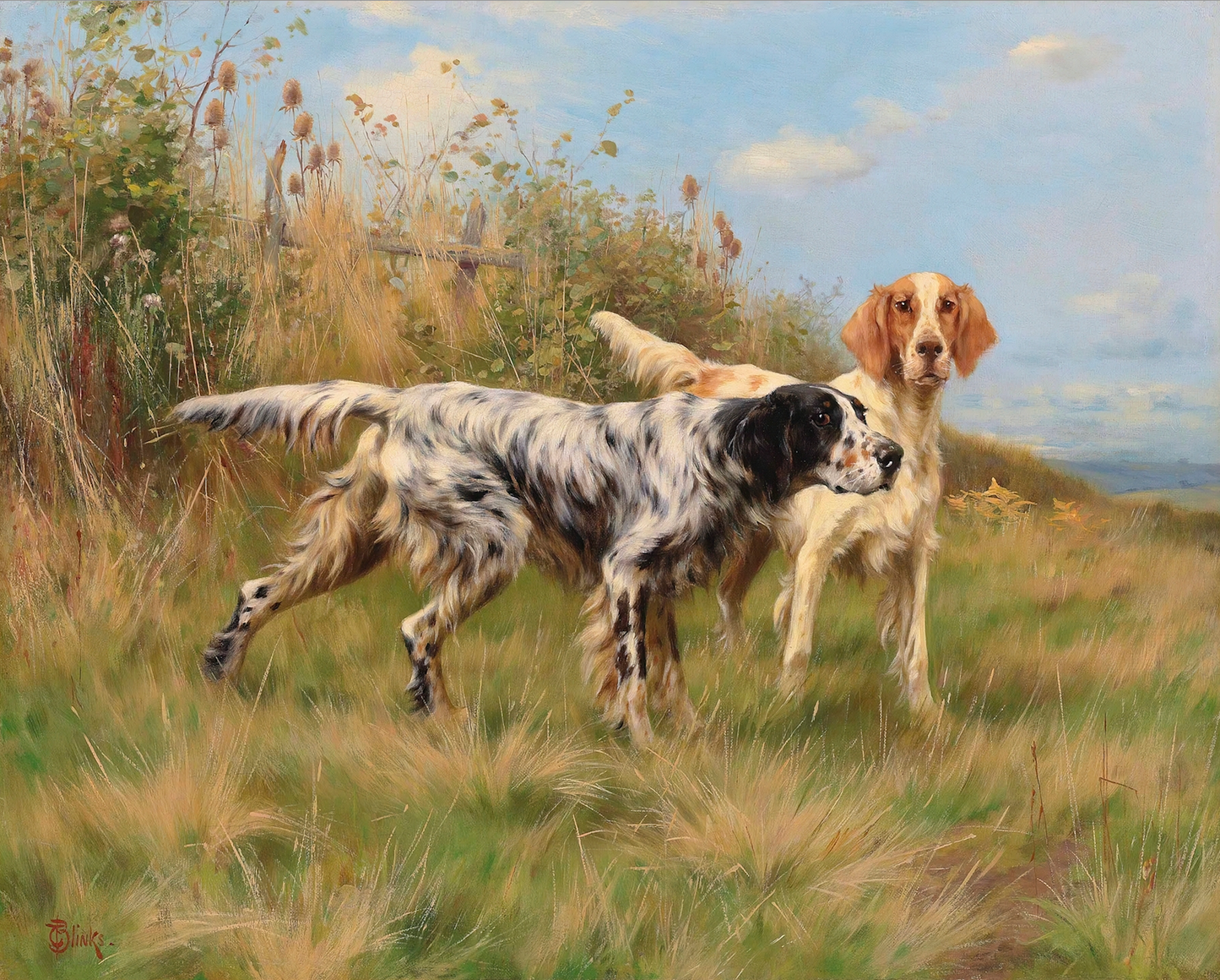 English Setters Antique Print