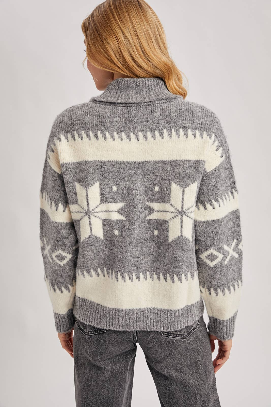 Fair Isle Knit Zipper Cardigan