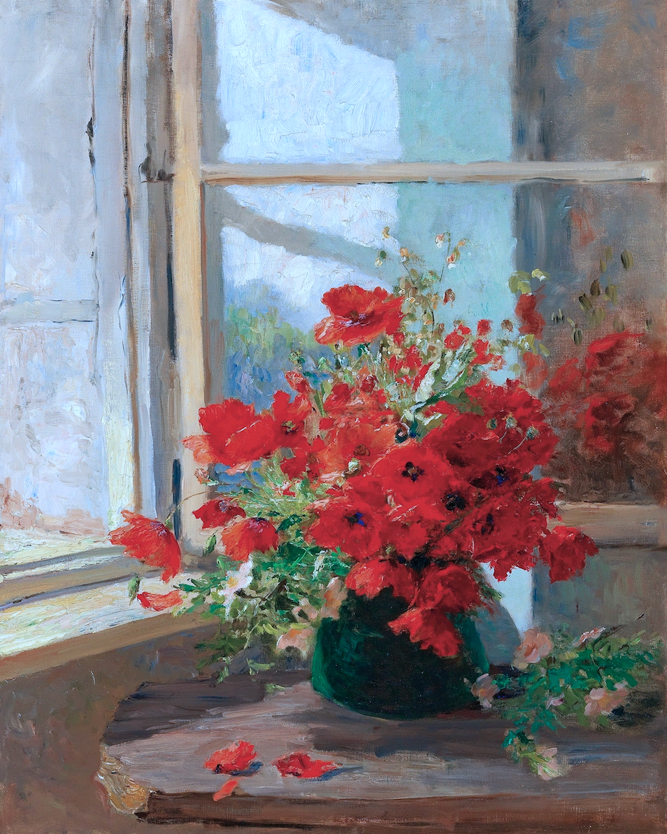 Poppies by the Window Antique Art Print