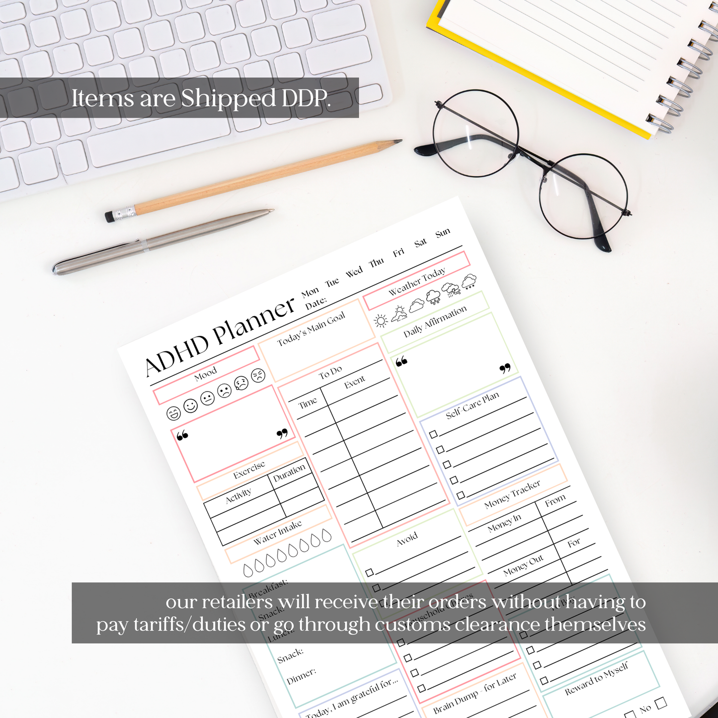 ADHD Daily Productivity Planner: 50 Page Tear-Off Notepad