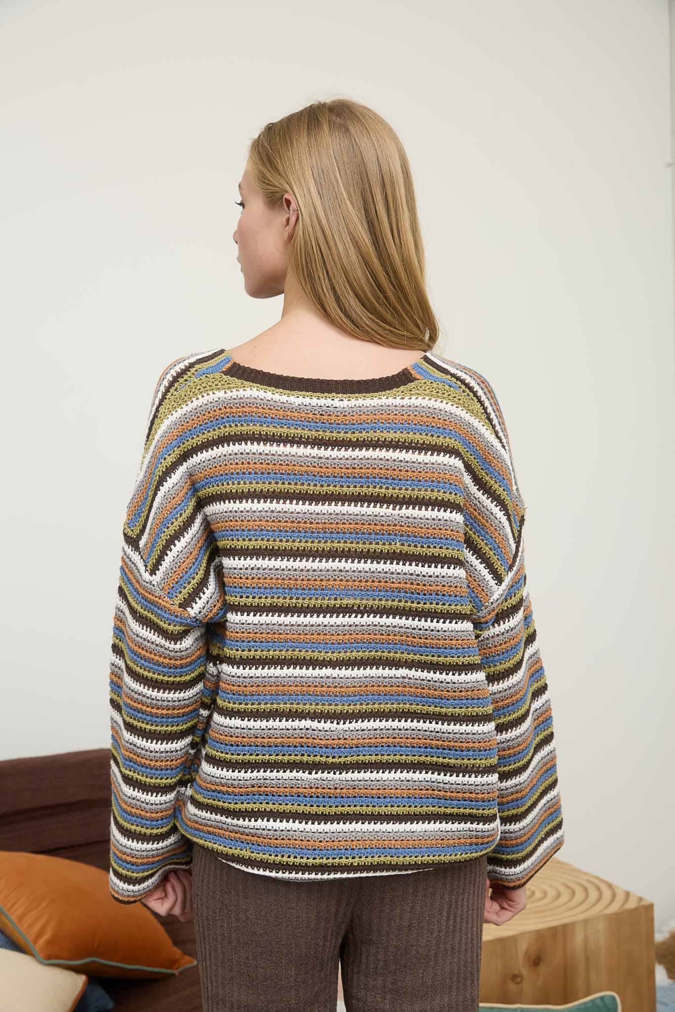 Multicolor Stripe V Neck Cardigan
