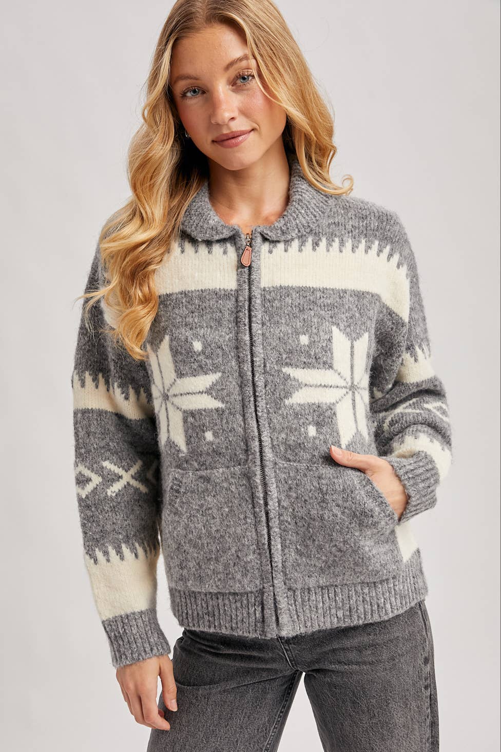 Fair Isle Knit Zipper Cardigan