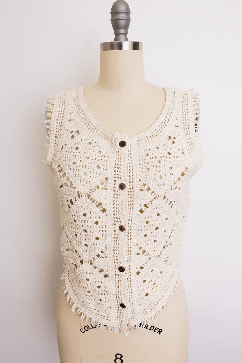 Boho Crochet Button Down Vest