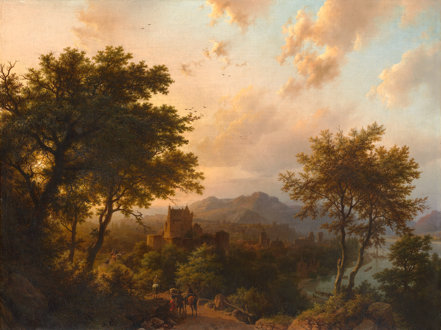 Sunset on the Rhine Antique Art Print