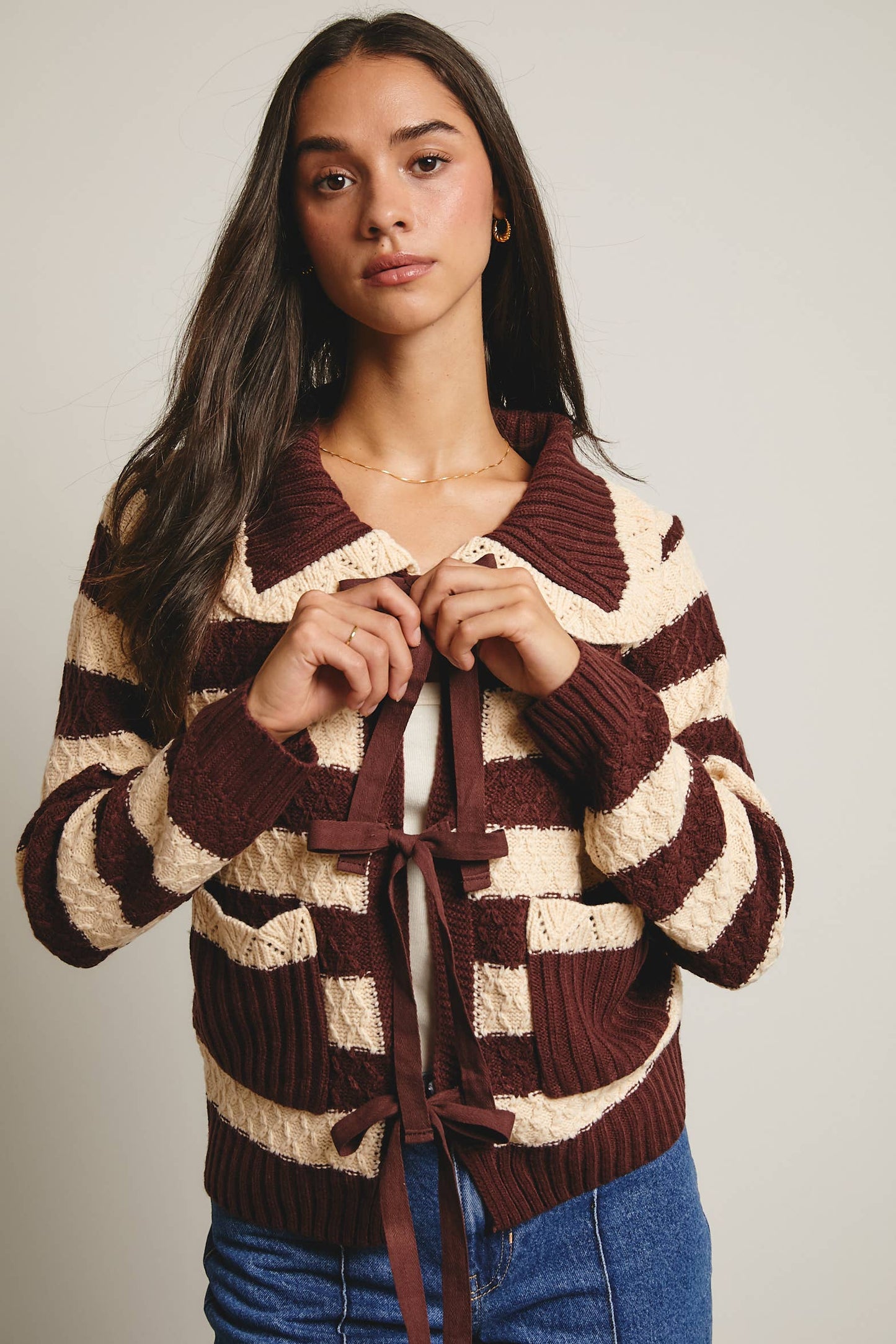 Striped Knit Peter Pan Collar Cardigan
