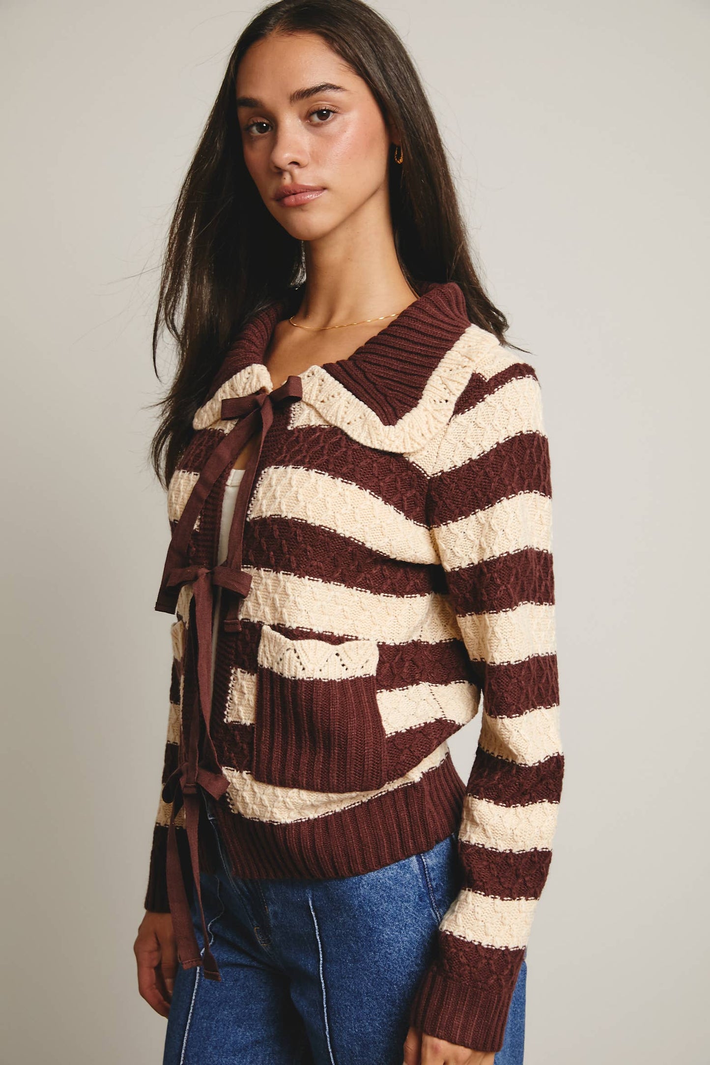 Striped Knit Peter Pan Collar Cardigan