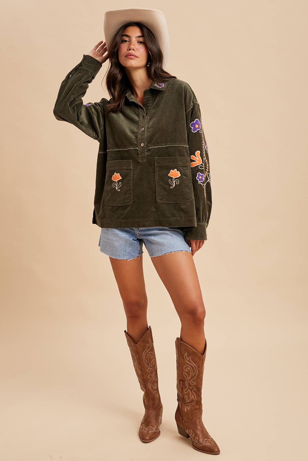 Corduroy Embroidered Henly Shirt