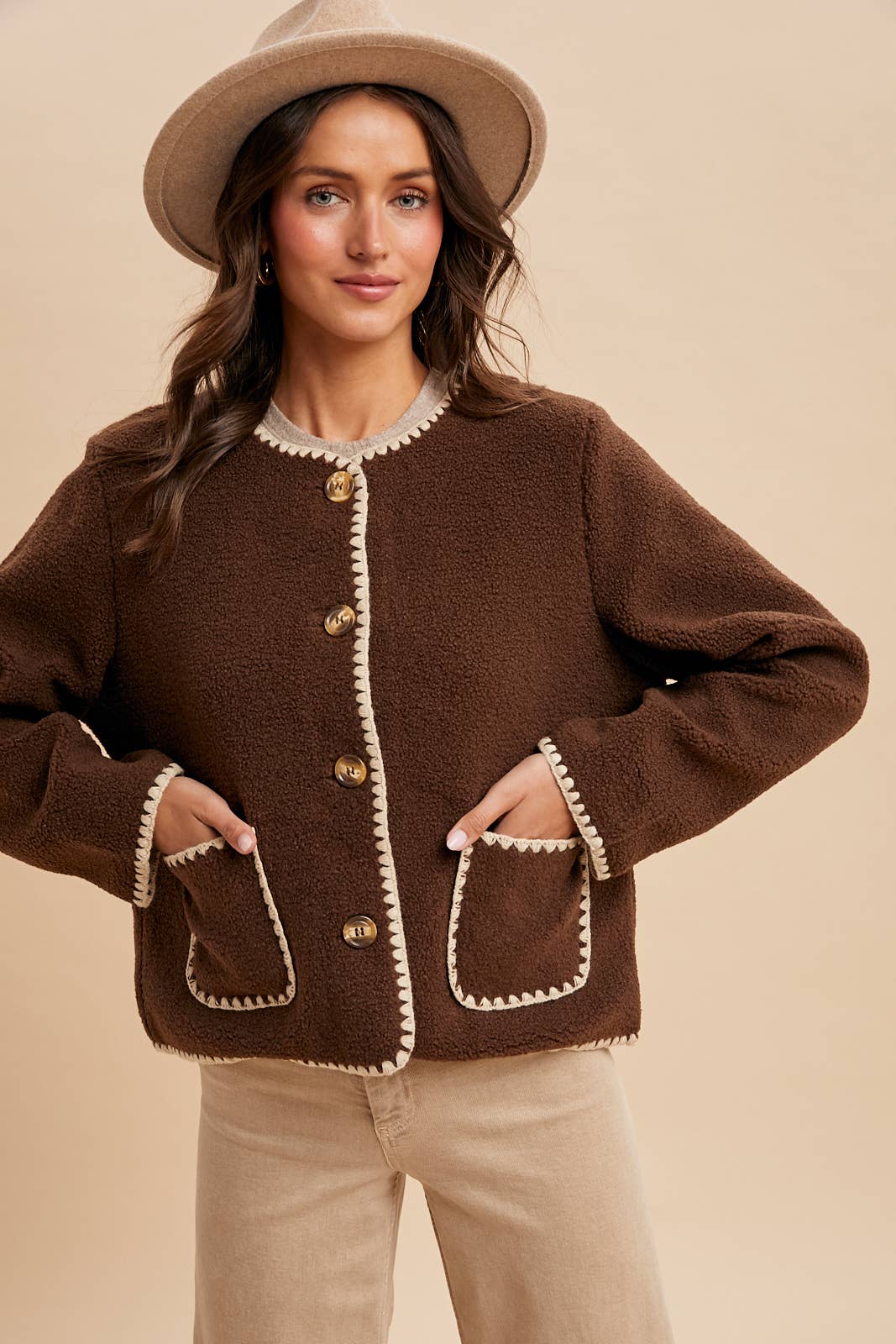 Contrast Stitched Sherpa Cardigan