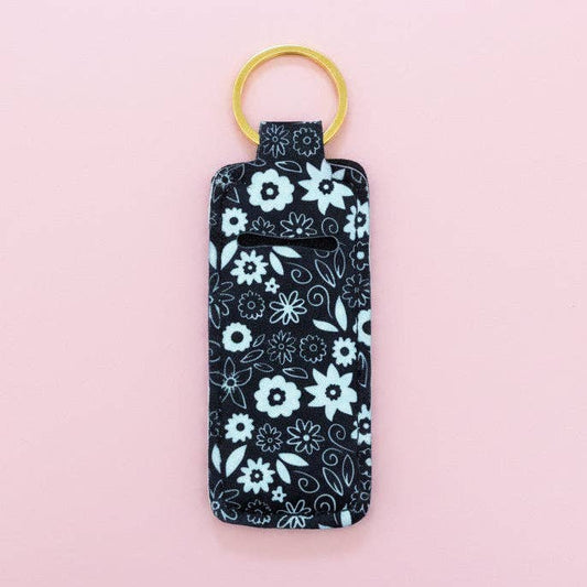 Lip Balm Keychain Holder - Florals Black