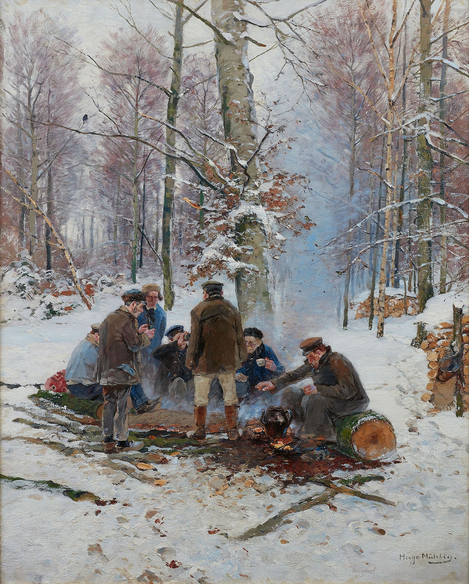 Lumberjack by the Fire Antique Art Print