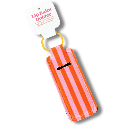 Lip Balm Keychain Holder - Pink & Orange Stripes