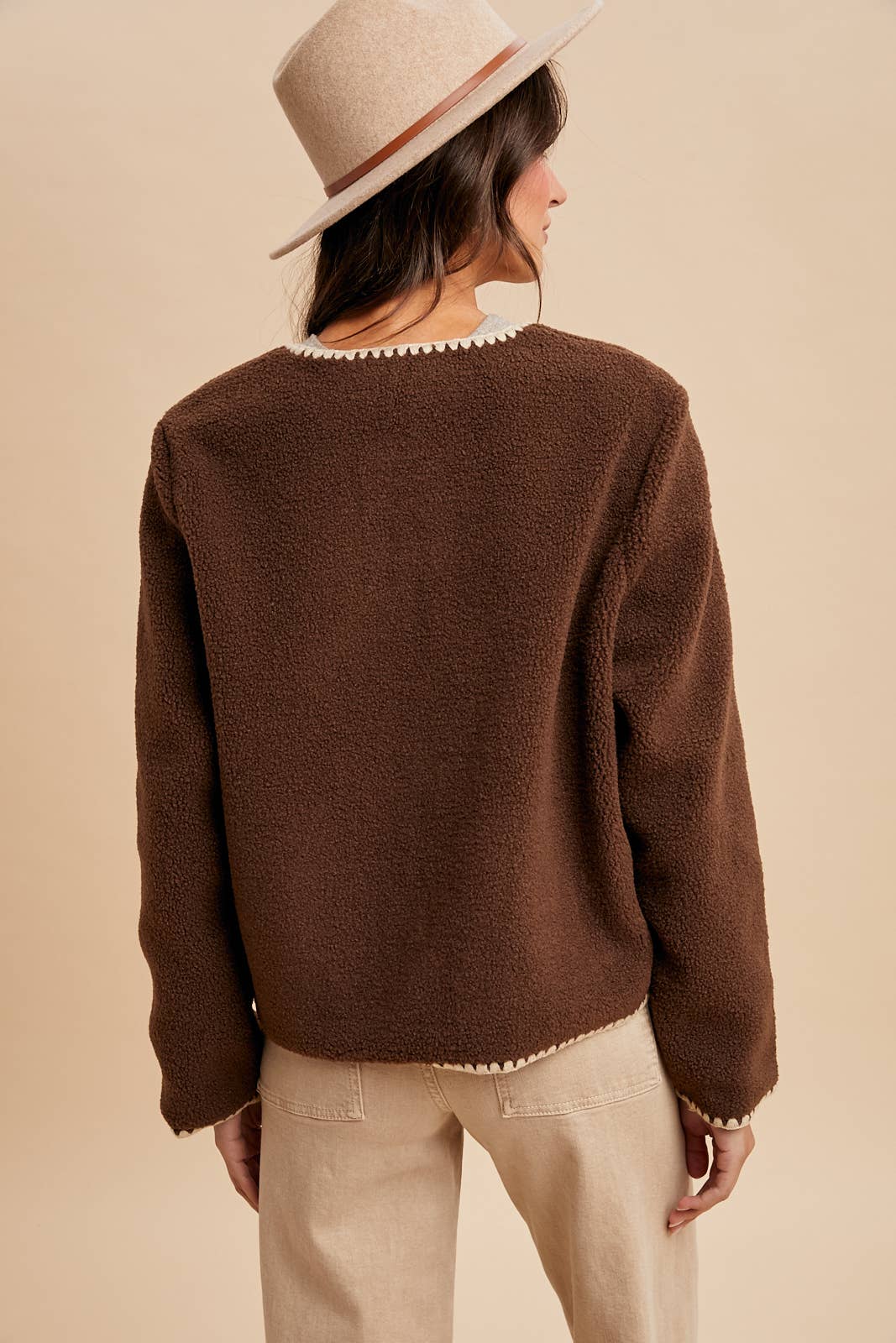 Contrast Stitched Sherpa Cardigan