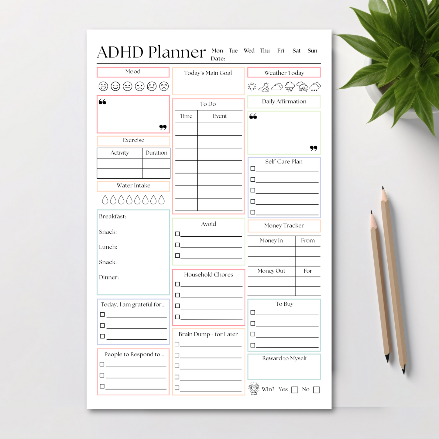 ADHD Daily Productivity Planner: 50 Page Tear-Off Notepad