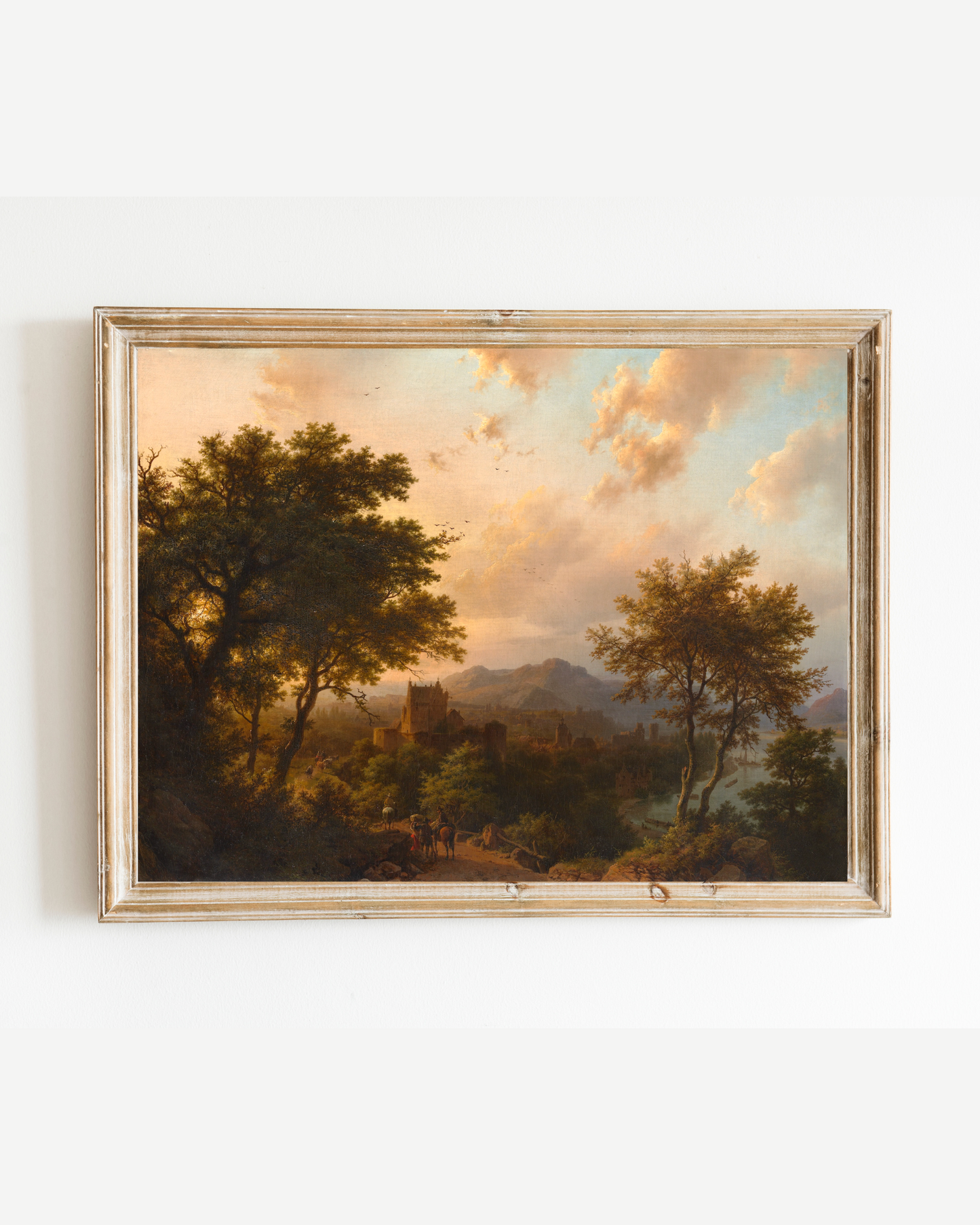 Sunset on the Rhine Antique Art Print