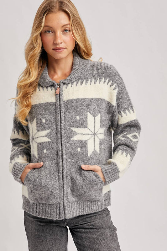 Fair Isle Knit Zipper Cardigan