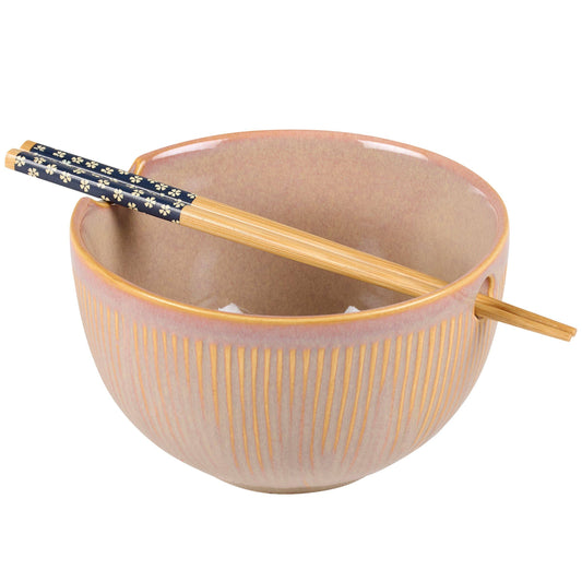 Ribbed Pink Ramen Bowl Set