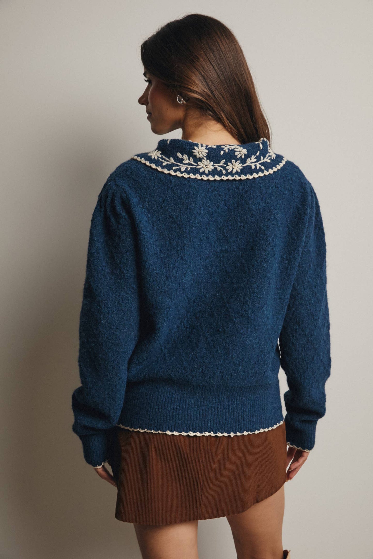 Daisy Embroidered Collar Knit Sweater