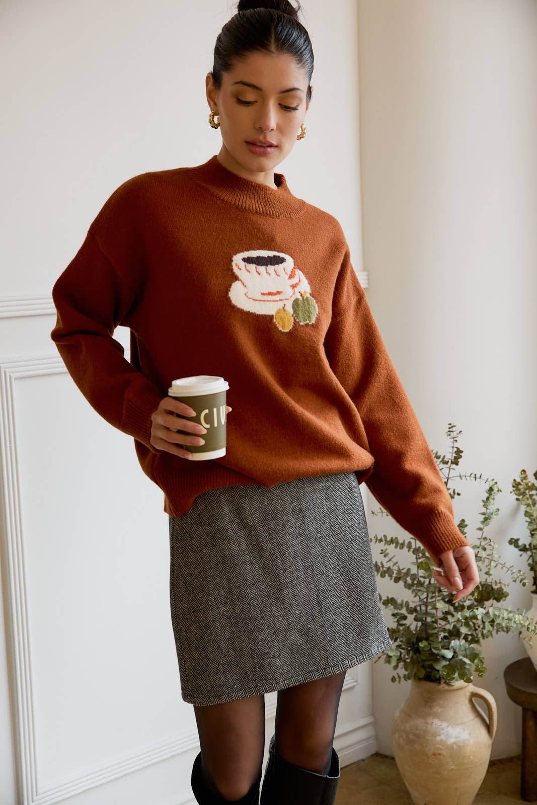 Mock Neck Coffee Sweater