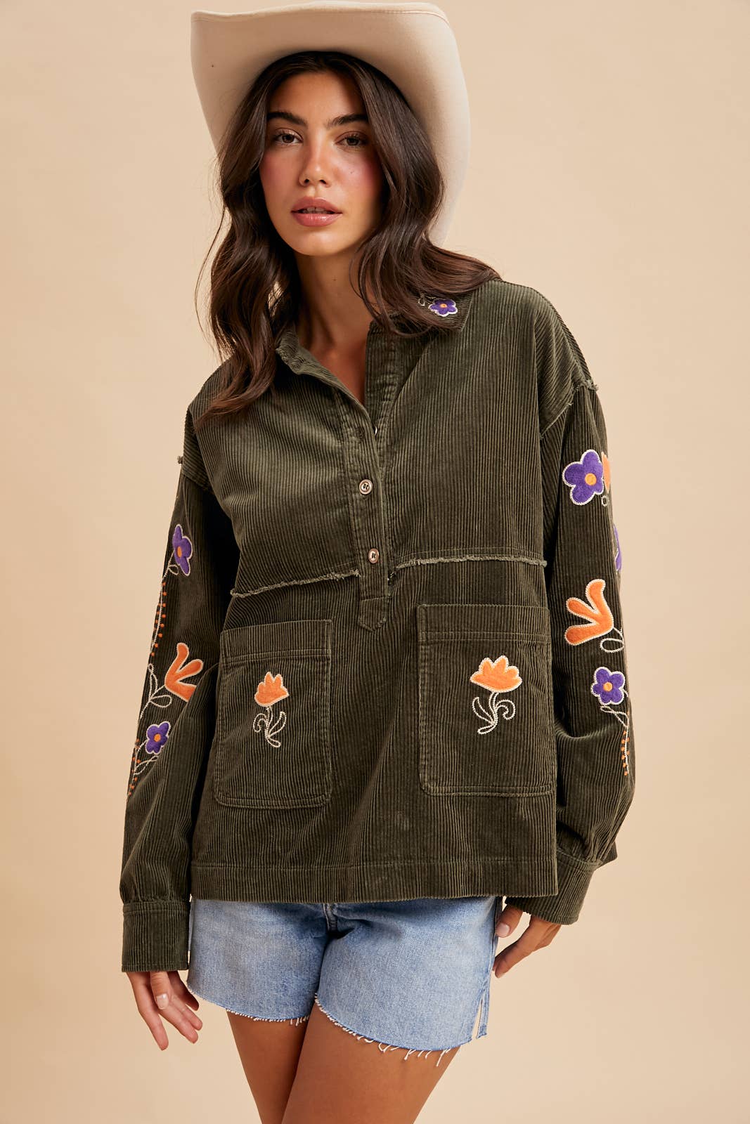Corduroy Embroidered Henly Shirt