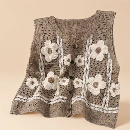 Floral Solid Knit Vest