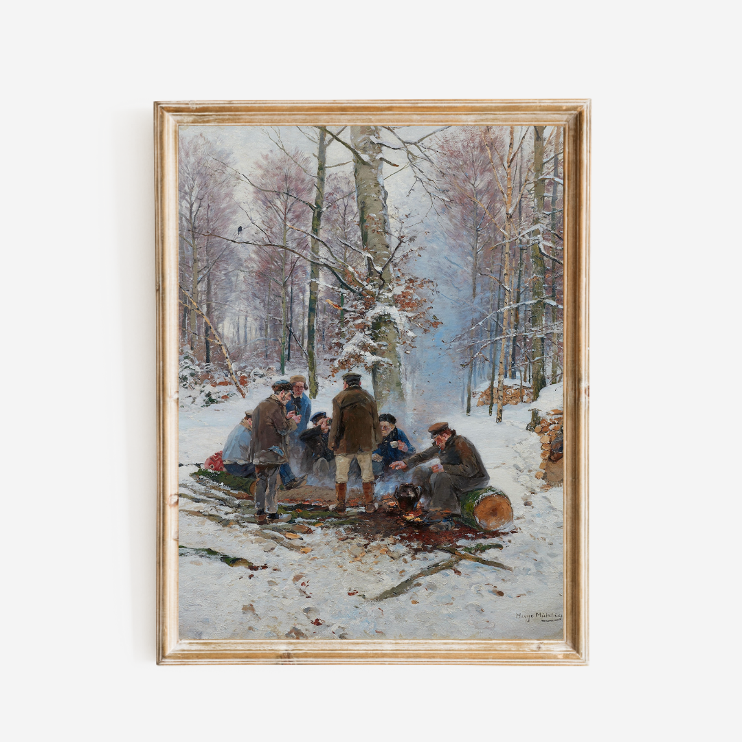 Lumberjack by the Fire Antique Art Print