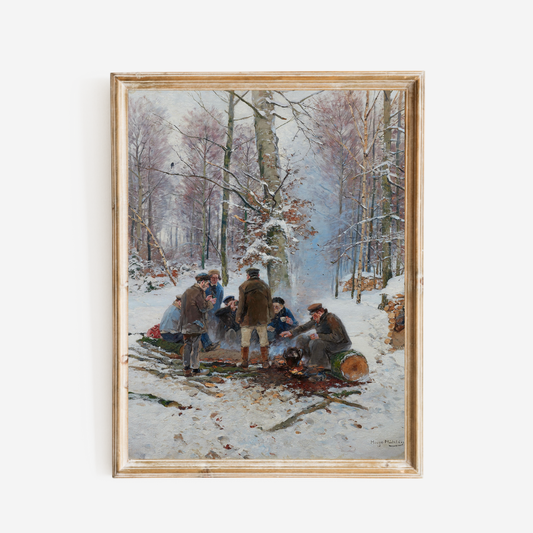 Lumberjack by the Fire Antique Art Print