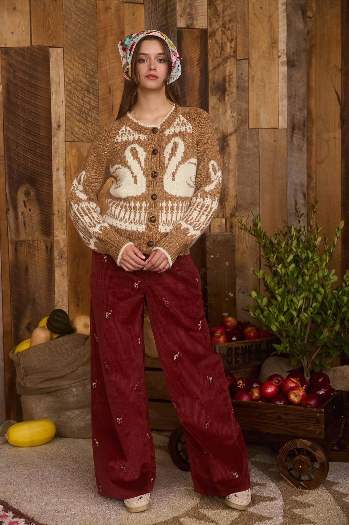 Swan Jacquard Button Down Cardigan