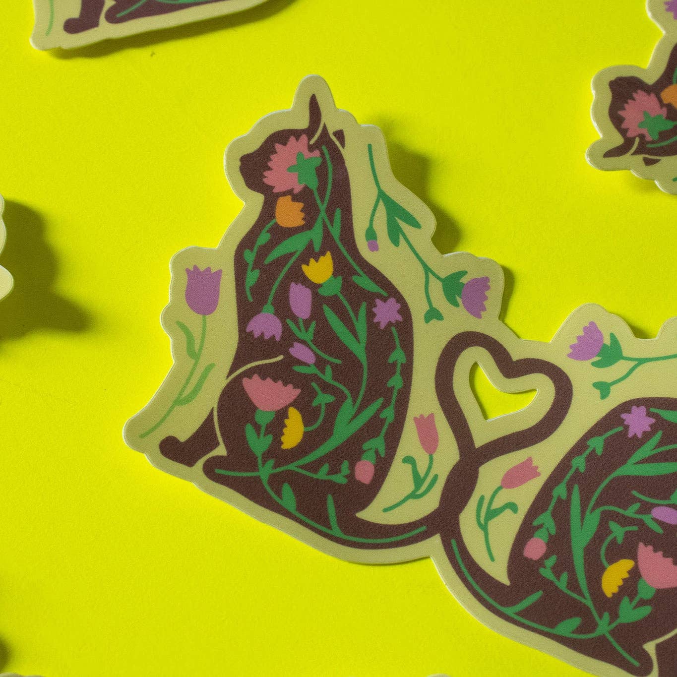 Floral Mirrored Cat Art Nouveau Vinyl Sticker