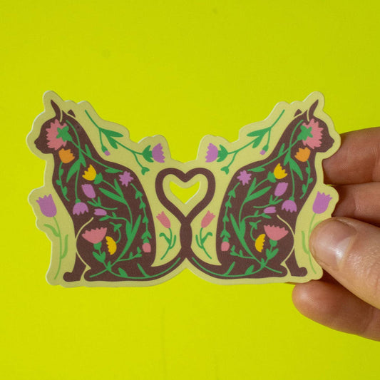 Floral Mirrored Cat Art Nouveau Vinyl Sticker