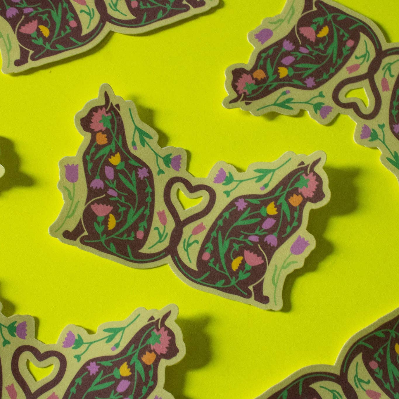 Floral Mirrored Cat Art Nouveau Vinyl Sticker